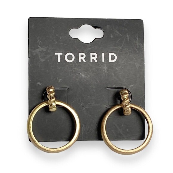 Torrid Pierced Earrings Double Hoop Gold Tone Door Knocker Dangle Jewelry NEW - Picture 1 of 6
